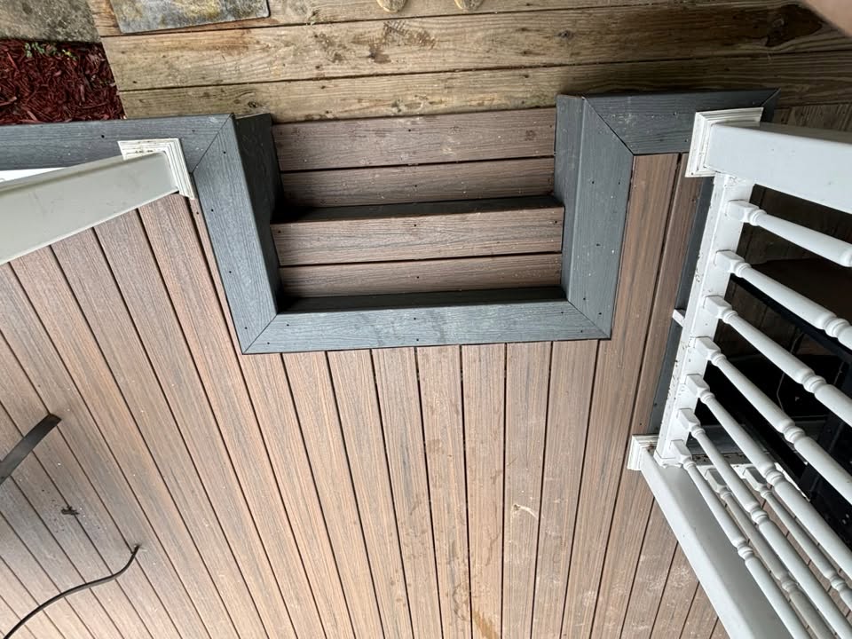 Composite deck builder project with charcoal border trim in Harrison County, WV